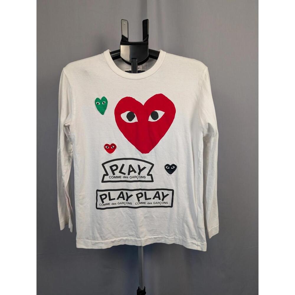 Comme des Garçons Play Red Multi Logo Long Sleeve T-Shirt - Streetwear Sz Med